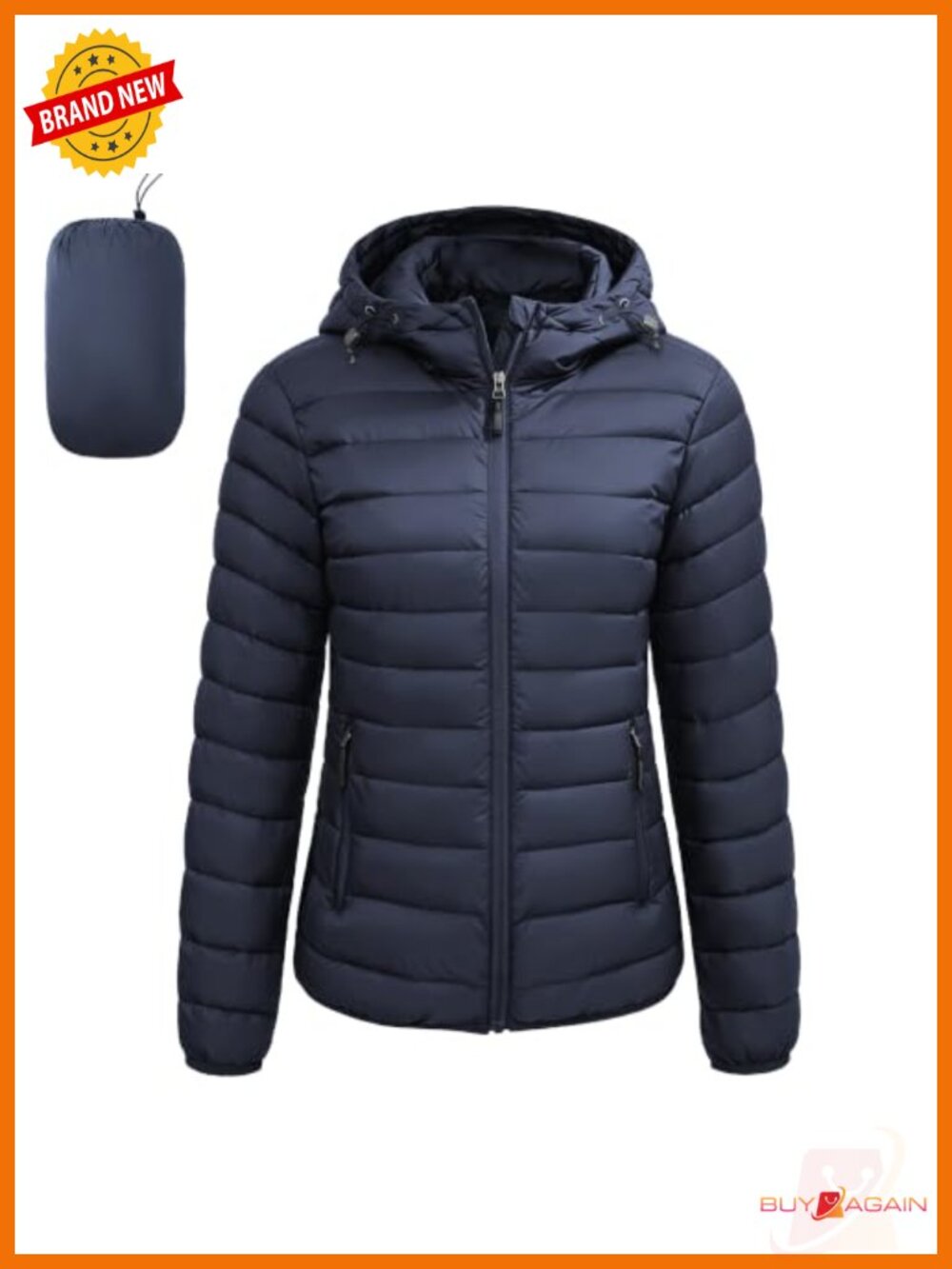 Packable Puffer Jacket Quilted Hooded Coat Lightweight Water Resistant